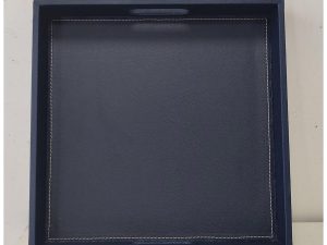 Blue Sq Leather Tray 13X13
