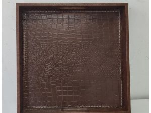 Brown Sq Leather Tray 13X13