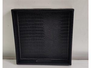 Leather Black Sq Tray 13X13
